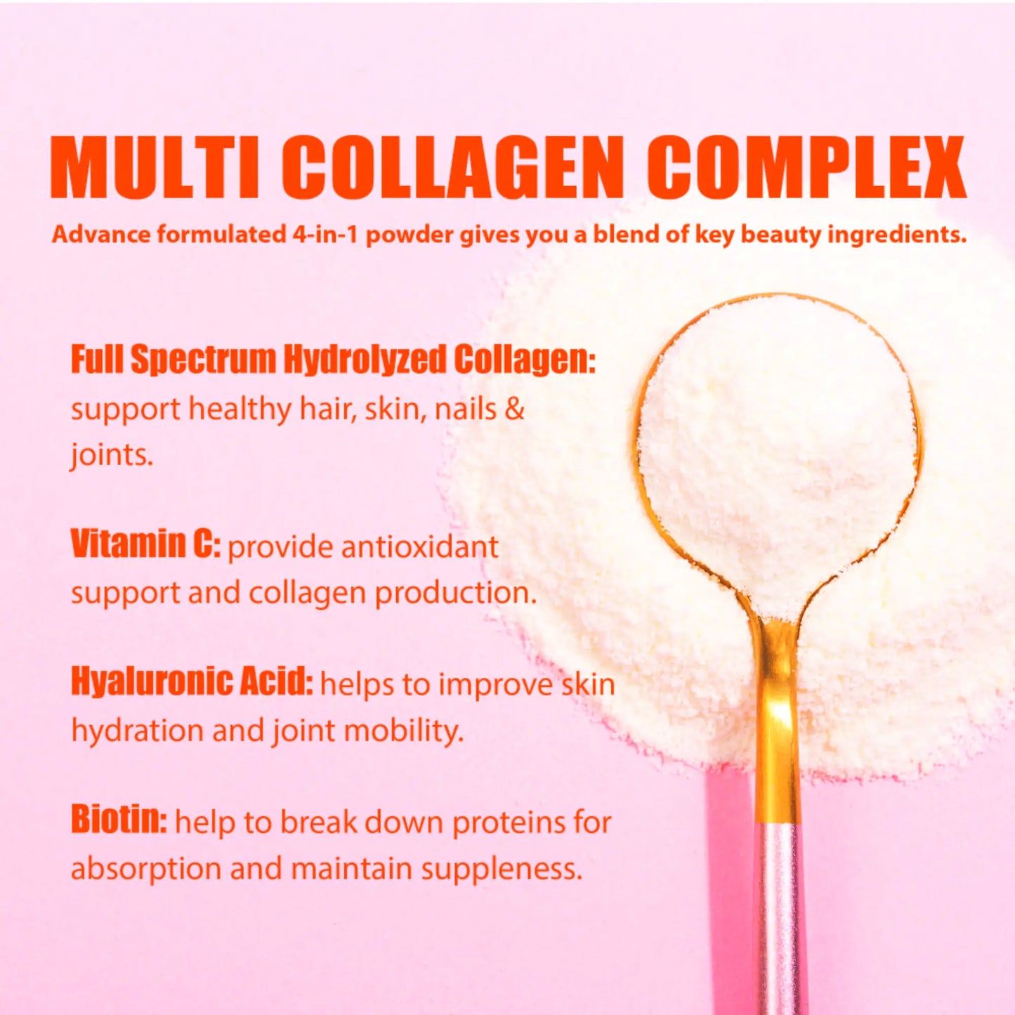 Multi Collagen Peptides Powder with Biotin, Hyaluronic Acid & Vitamin C